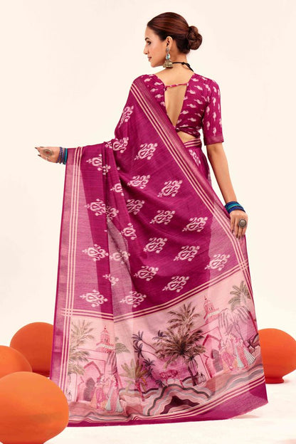 Pink Color Cotton Silk Fabric Designer Digital Printed Saree