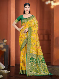 Yellow Color Cotton Silk Fabric Woven Meenakari Designer Ethnic Saree
