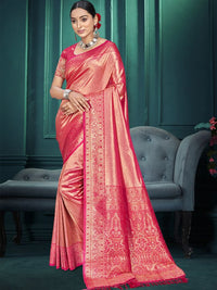 Pink Color Traditional Kanjivaram Silk Saree With Beautiful Woven Designer