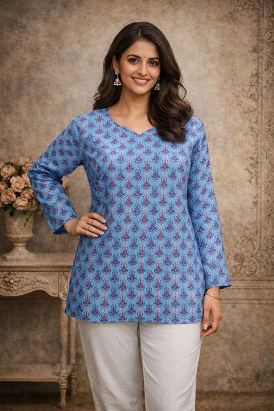 Blue Color Designer Digital Printed Formal Rich Looks Kurta For Girls
