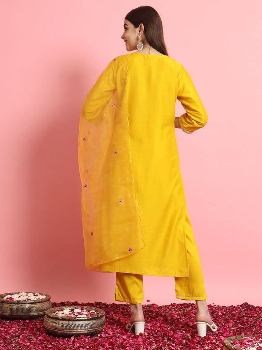 Yellow Color Designer Embroidered Silk Blend Ethnic Festive Special Suit