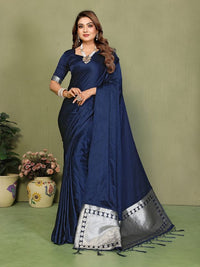 Blue Color Satin Silk Fabric Ethnic Woven Lagdi Pallu Designer Saree