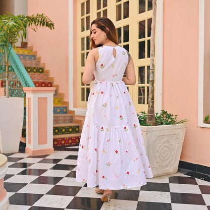 Women's Gorgeous Thread work Cotton Rayon Fabric Flared Dress