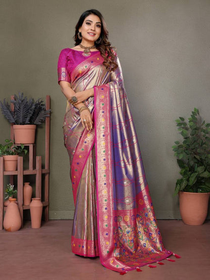 Lavender Pure Banarasi Tissue Silk With Leheriya Weaving Saree With Blouse