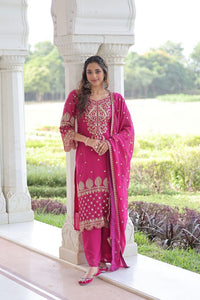 Pink Color Faux Georgette Fabric Sequins Embroidered Wedding Ceremonial Sharara Suit