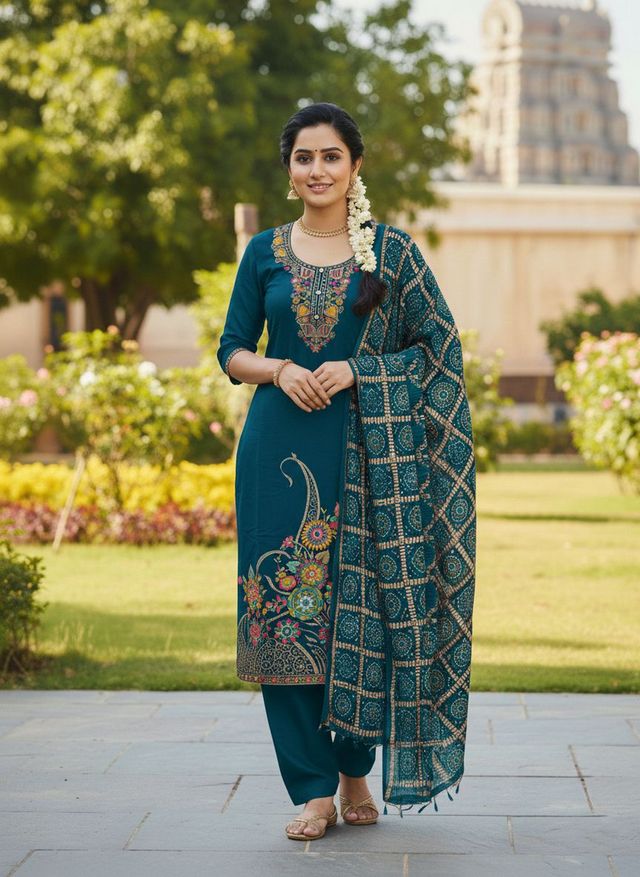 Teal Color Beautiful Stylish Fancy Suit For Girlie Looks