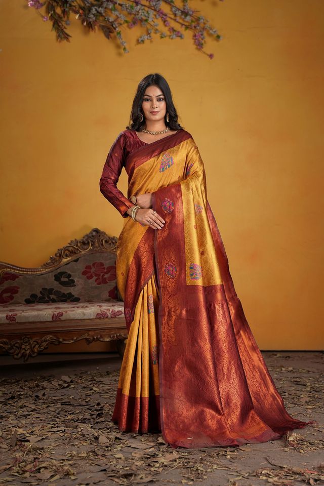 Maroon Color Beautiful Art Silk Fabric Woven Jacquard Designer Saree