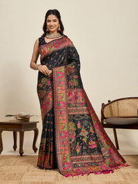 Black Color Beautiful Silk Blended Meenakari Designer Ethnic Partywear Saree