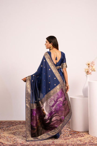 Navy Blue Color Banarasi Silk Saree For Festive Ethnic Saree