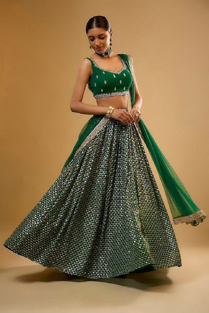 Leheriya Style Lehenga Choli with Embroidered Dupatta EL-601-GREEN