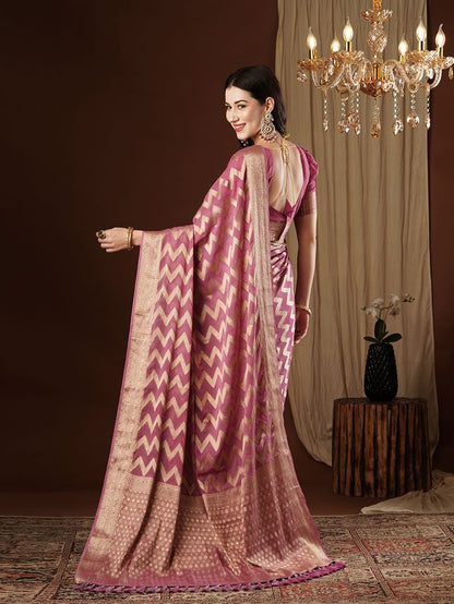 Purple Color Beautiful Woven Ethnic Georgette Fabric Ceremonial Saree