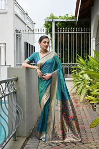 Rama Color Banarasi Silk Fabric Designer Partywear Saree