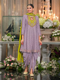 Lavender Embroderied Silk Stitched Dhoti Suit