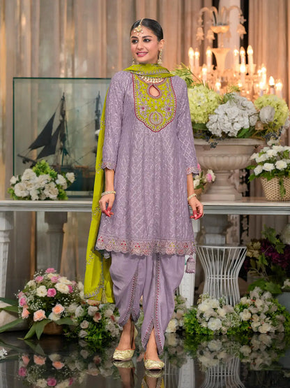 Lavender Embroderied Silk Stitched Dhoti Suit