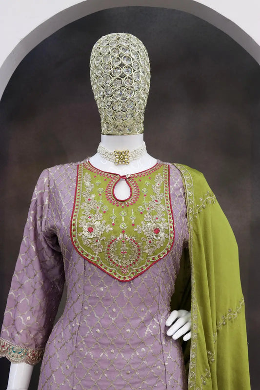Lavender Embroderied Silk Stitched Dhoti Suit