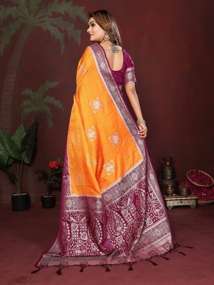 Orange Color Satin Silk Fabric Woven Jari Designer Graceful Partywear Saree