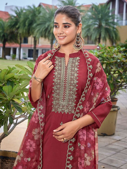 Maroon Color Stylish Partywear Readymade Ethnic Suit