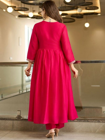 Pink Color Vichitra Silk Fabric Designer Embroidery Work Graceful Partywear Suit