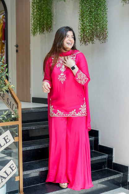 Pink Color Natural Crepe Fabric Beautiful Partywear Dress For Girls