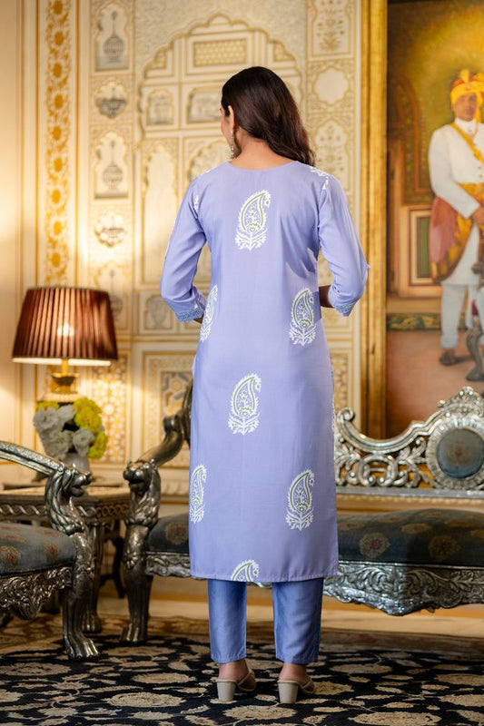 Blue Color Rayon Fabric Ceremonial Readymade Kurta Set with Dupatta