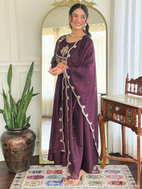 Women Beautiful Vichitra Silk Fabric Flared Kurta, Pant and Dupatta Set