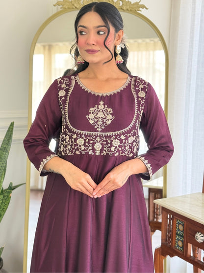Women Beautiful Vichitra Silk Fabric Flared Kurta, Pant and Dupatta Set