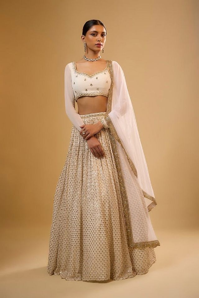 Leheriya Style Lehenga Choli with Embroidered Dupatta EL-601-WHITE