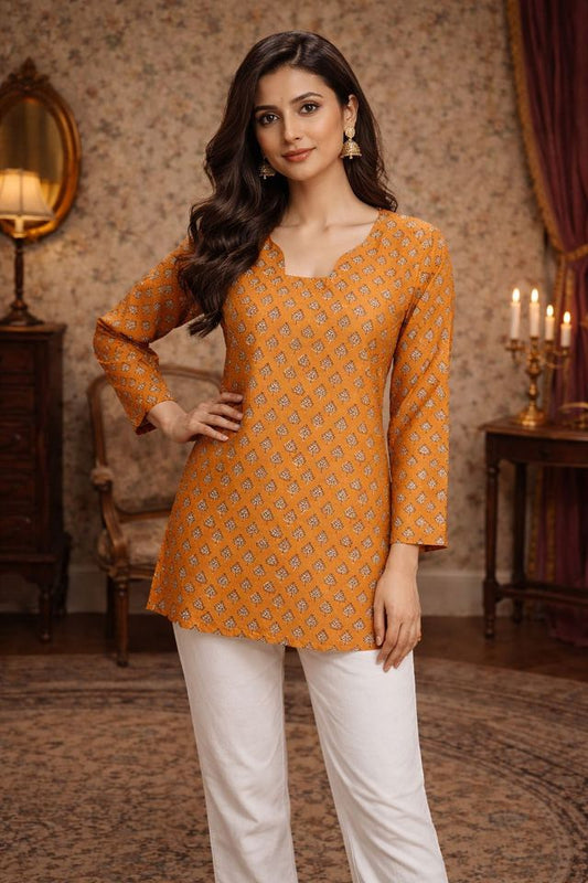 Orange Color Muslin Fabric Formal Looks Kurta For Girls