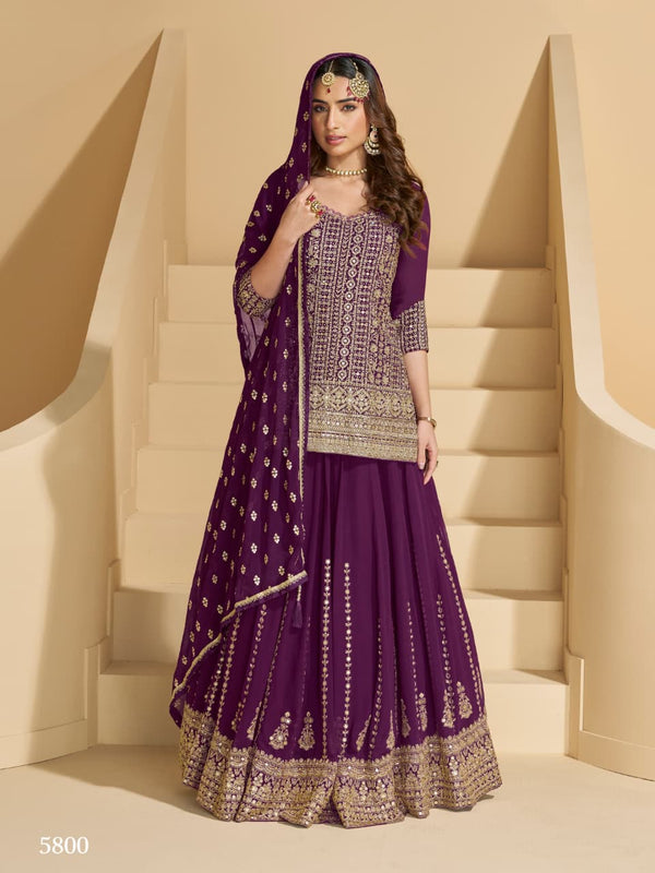 Free Size Full Stitched Upto 42Georgette Top & Skirt Wedding Set