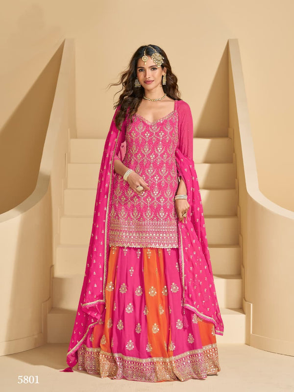 Free Size Full Stitched Upto 42Georgette Top & Skirt Wedding Set