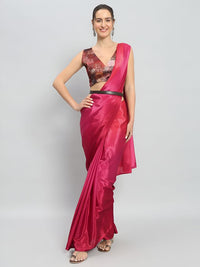 Pink Color Ready To Wear Chinon Fabric Saree For Stylish Looks