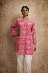 Pink Color Muslin Fabric Formal Looks Kurta For Girls