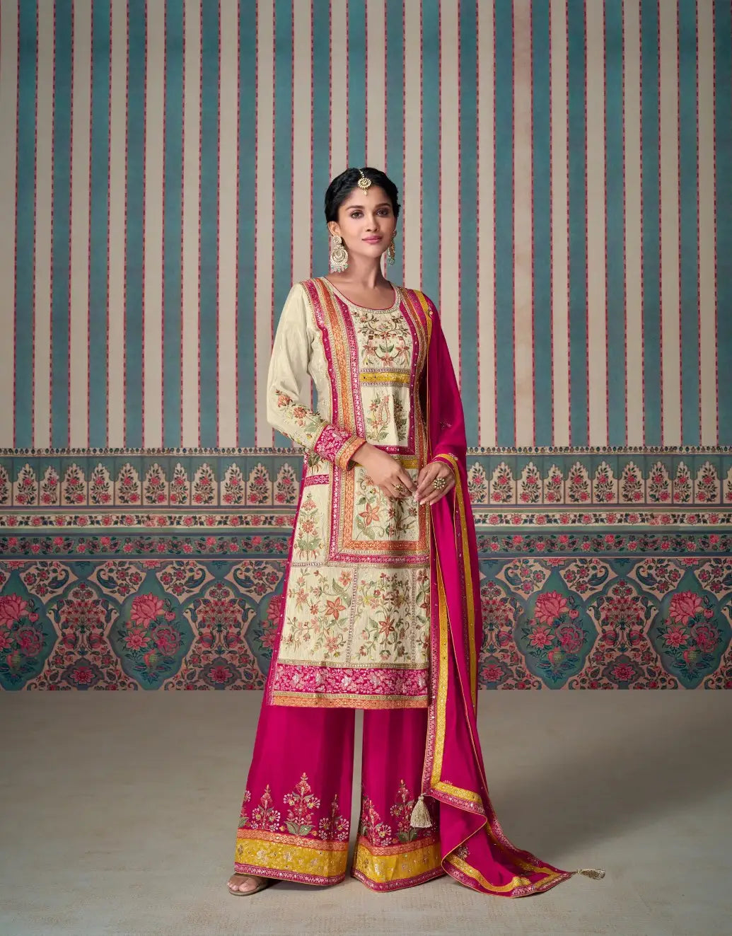 Pink Embroidered Silk Fully Stitched Plazo suit