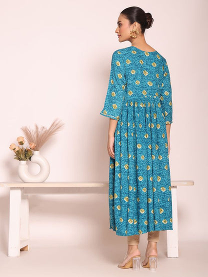 Blue Color Beautful Poly Silk Fabric Stylish Partywear Attire For Girls