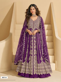 Chinon Silk Heavy Embrodiered Semi Stitched Wedding Gowns