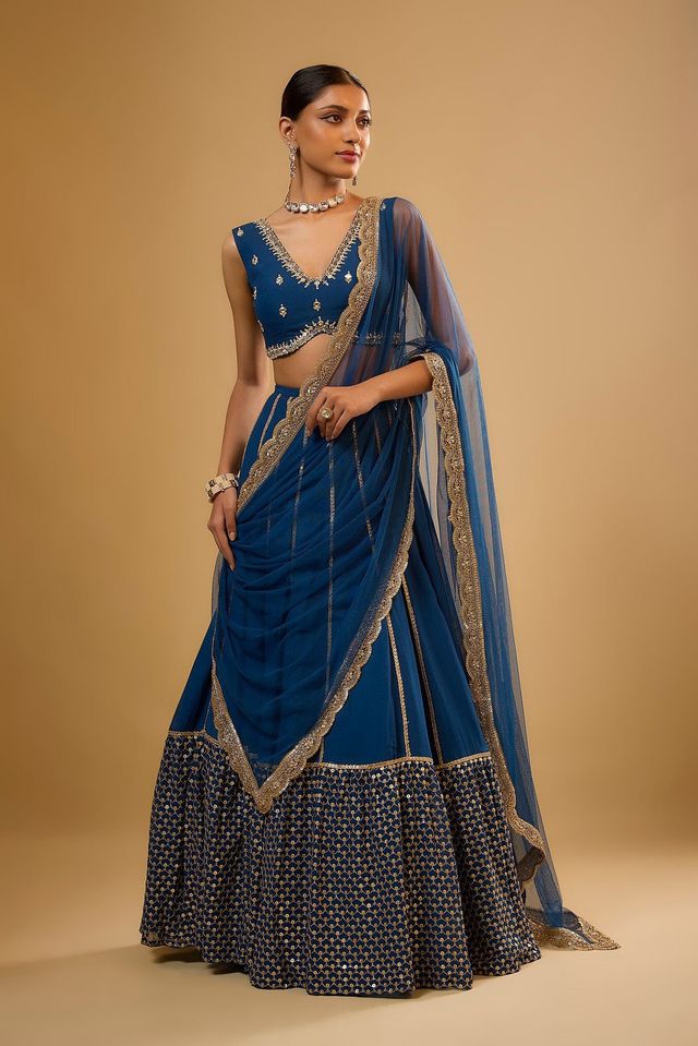 Leheriya Style Lehenga Choli with Embroidered Dupatta EL-603-ROYALBLUE