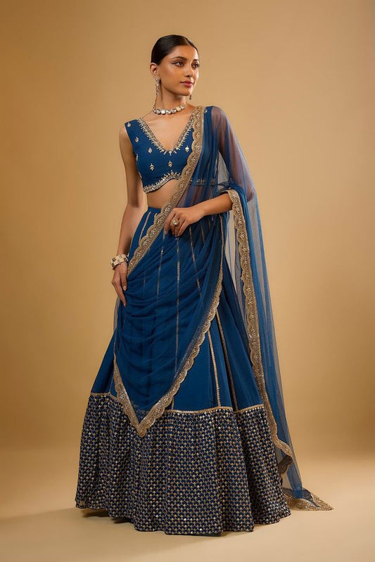 Leheriya Style Lehenga Choli with Embroidered Dupatta EL-603-ROYALBLUE