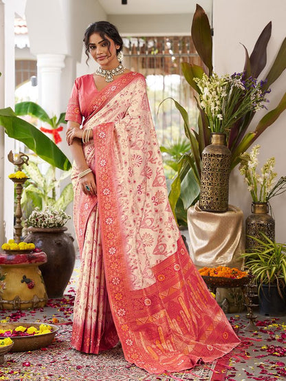 Cream Color Beautiful Girlie Woven Designer Partywear Saree