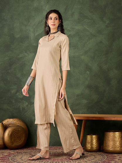 Cream Color Cotton Silk Blend Beautiful Stylish Tendy Top Bottom Set
