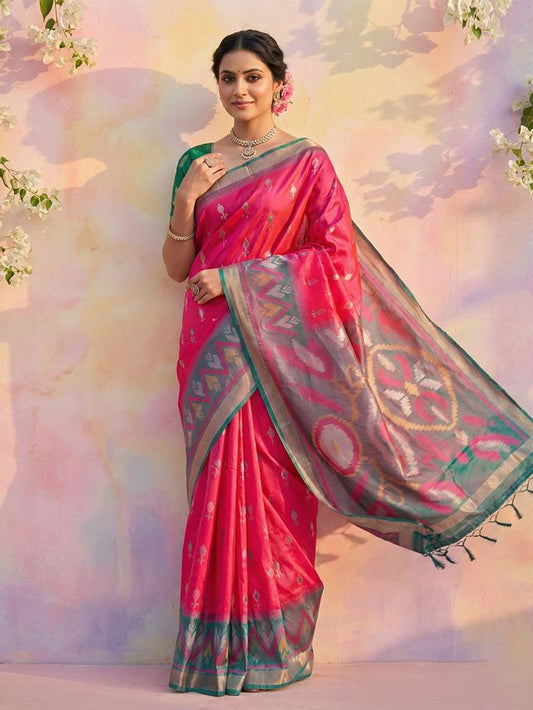Pink Color Soft Silk Woven Designer Graceful Ethnic Partywear Saree