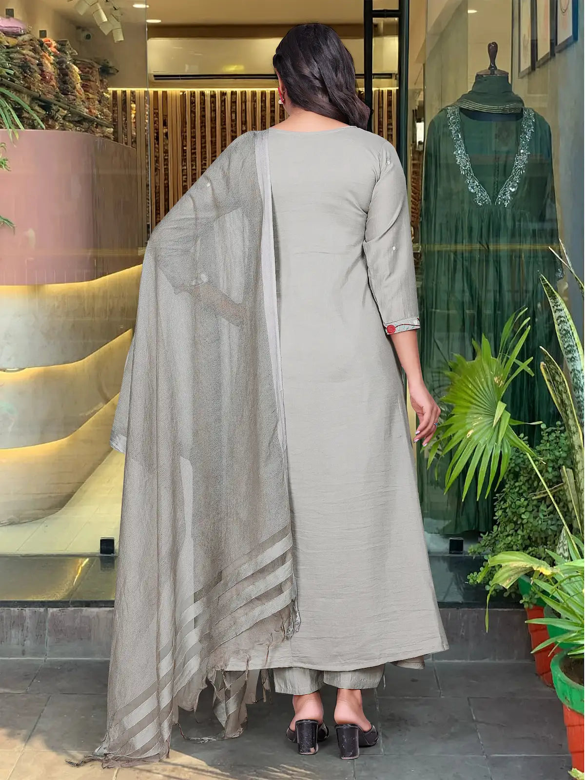 Women's Gorgeous Chinon Viscose Fabric Embroidery Work Straight Kurta Pant and Dupatta Set