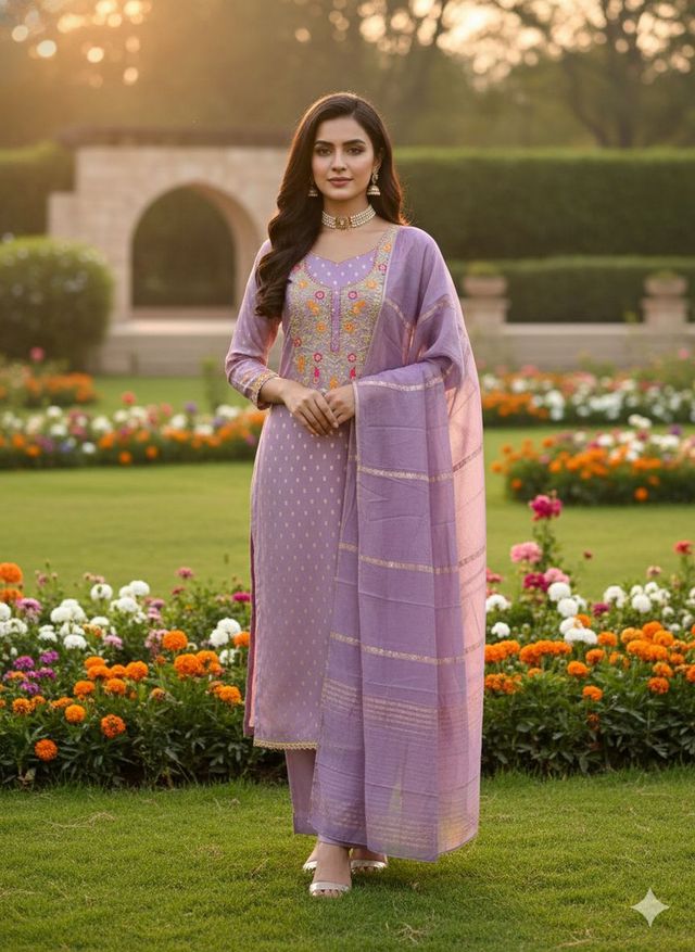 Purple Color Beautiful Shimmer Jacquard Fabric Designer Ethnic Salwar Kameez