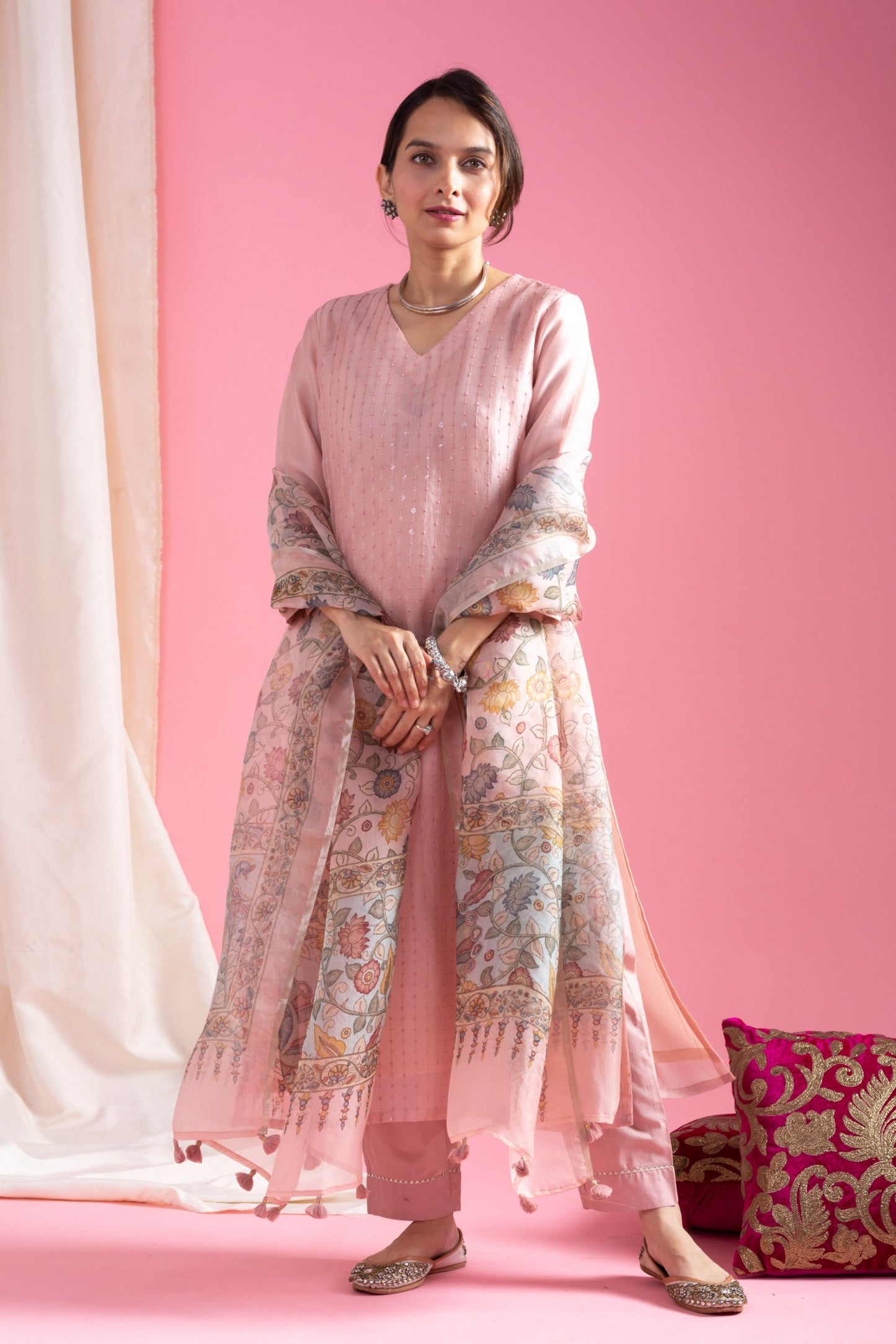 Women Beautiful Embroidery Rayon Slub Fabric with Straight Kurta, Pant and Dupatta Set