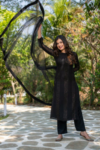Women Gorgeous Faux Georgette Fabric Straight Kurta, Pant and Dupatta Set