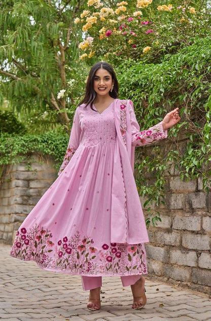 Pink Color Chanderi Fabric Designer Embroidered Readymade Suit