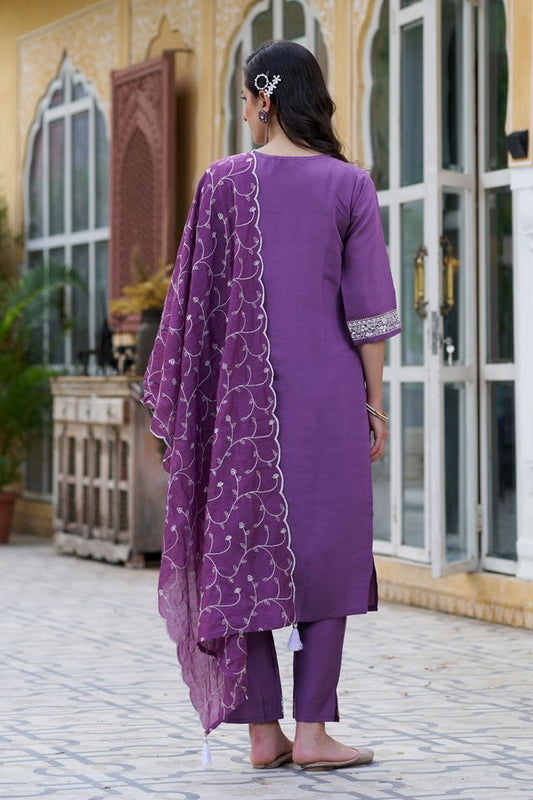 Purple Color Silk Blend Fabric Smart Embroidered Girlie Trendy Salwar Suit