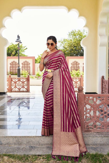 Maroon Color Beautiful Woven Designer Partywear Ethnic Saree
