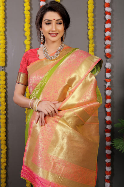 Green Woven Design Pure Silk Banarasi Saree With Blouse