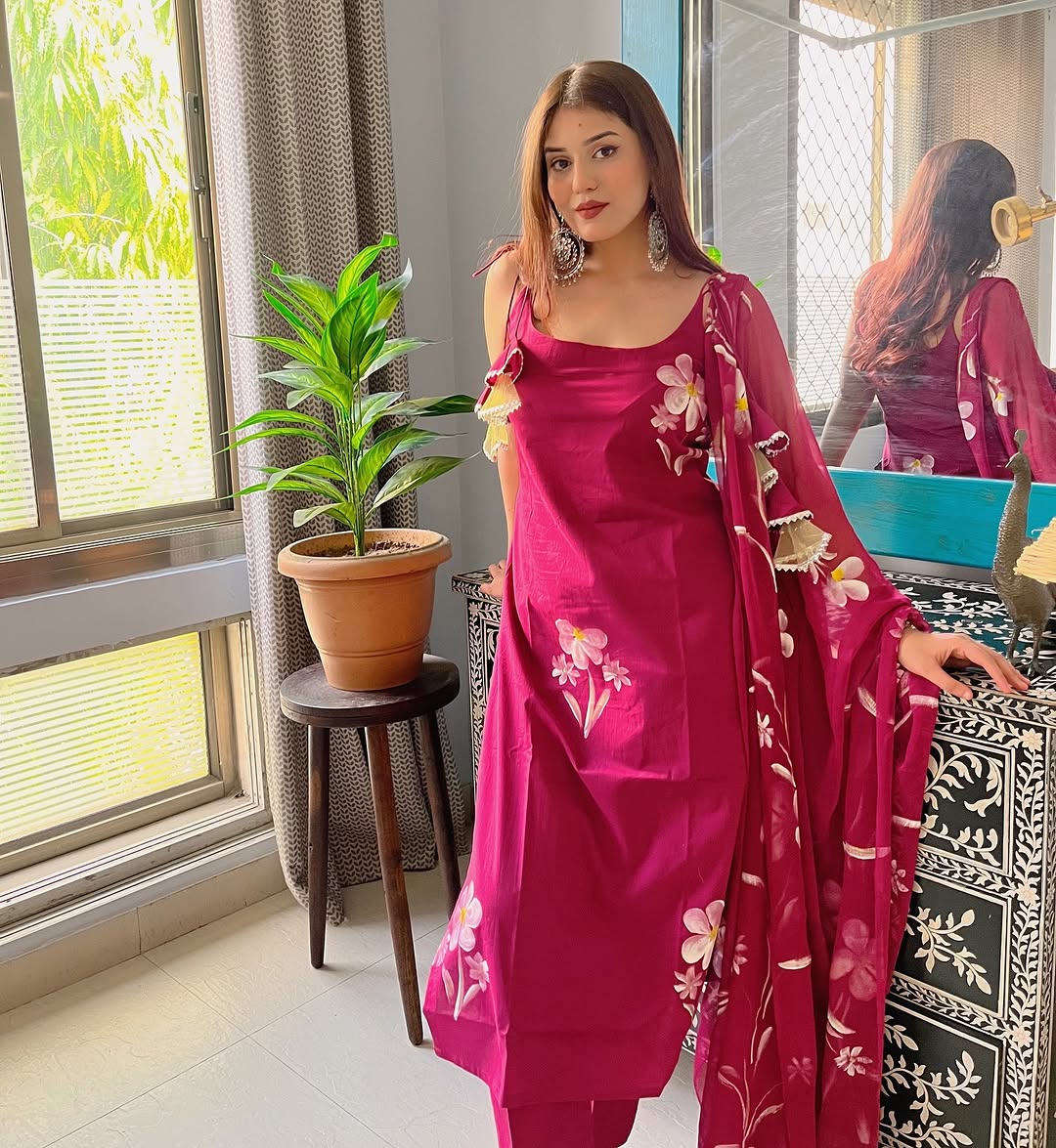 Floral Women's Crepe Fabric Straight Kurta,Pant and Dupatta Set JK