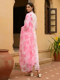 Women's Beautiful Chanderi Fabric Printed Work Straight Kurta Pant and Dupatta Set Maya